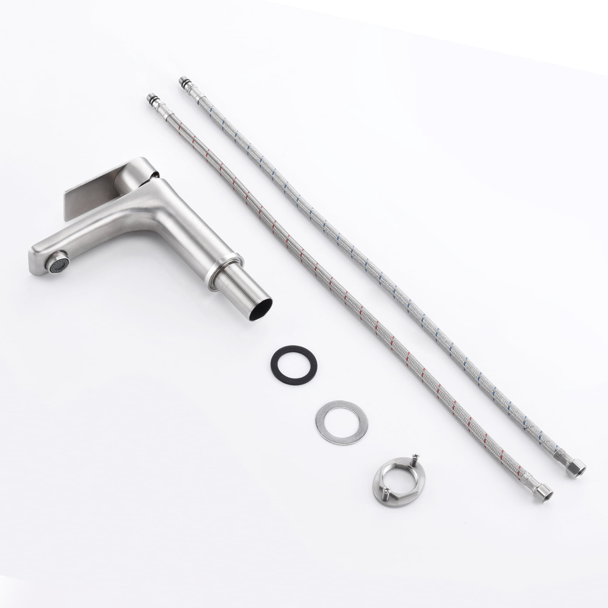sumerain Bathroom Sink Faucet Single Hole,Brushed Nickel Lavatory Faucet Stainless Steel Single Handle Basin Tap Faucet with Water Supply Lines