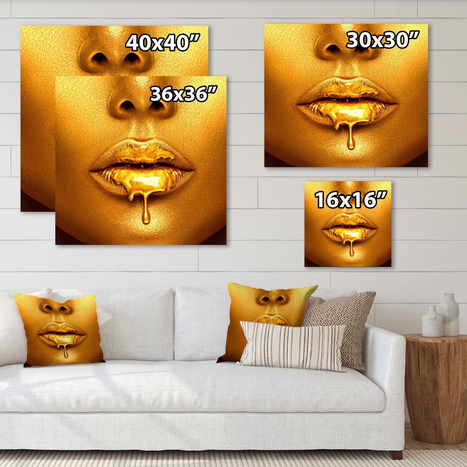 Designart La peinture dorée coule des lèvres d'une femme sexy Art mural sur toile