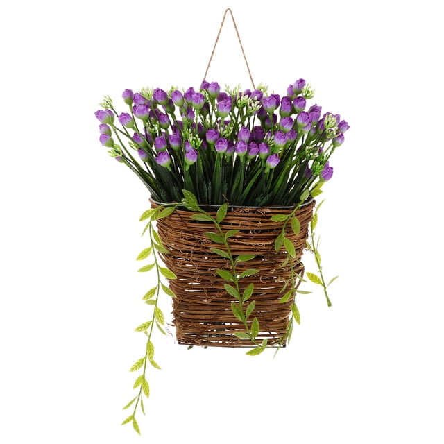 AURARMLET Cesta Colgante De Con Flores Artificiales Púrpuras Para Puerta Y De Hogar