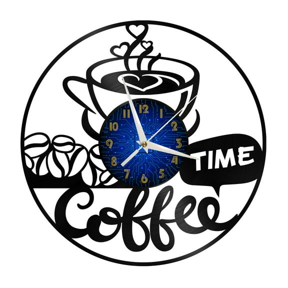 Coffee Time Vinyl Record Wall Clock for Kitchen Wall Decor Wall Art Gift for Lover Gift Idea for a Best Friend(B)