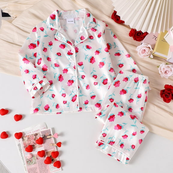 Rhoudy Cute Clothes For Girl 18-24 Months Baby And Heart Flowers Long Sleeve Top   Pantsuit Valentine'S Day Sleepwear Durable Outfits Beige
