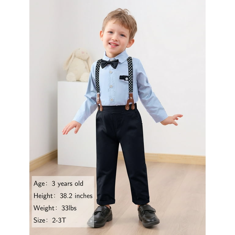 CARETOO Toddler Boy Clothes Suit Dress Shirt Bowtie Suspender Pants Boys Gentleman Outfits 3Pcs Set
