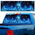 thumbnail image 3 of One Way Vision for Truck Suv Pickup Blue Flaming Skull 3D Rear Windshield Decal Sticker Decor Rear Window Glass Poster, 3 of 8