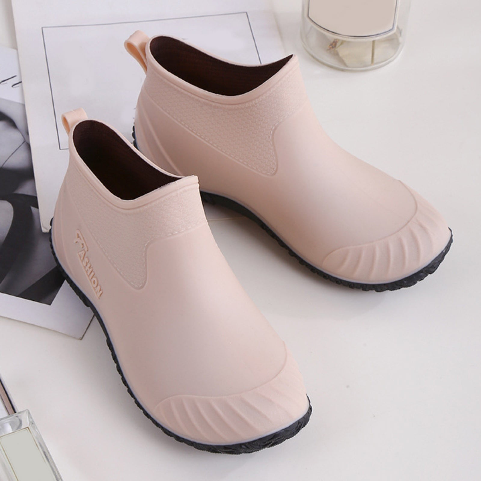 Cathalem Fashion Woman Rain Shoes Outdoor Waterproof Women's Ankle Garden Boots Shoes Women New Styles Rubber Boots for Men Khaki 7