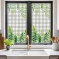 thumbnail image 2 of Spring Leaves Window Privacy Film, Pastoral Garden Botanical Gray Plaid Static Cling UV Sun Blocking Heat Control Window Tint Day and Night, Non-Adhesive One Way Windows Privacy Cover 19.6''x39.3'', 2 of 7