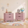 thumbnail image 2 of Treocho 2 Drawers Nightstand Set of 2, 20'' Bedside Table, w/Hidden Handles, Wooden, Pink, 2 of 8