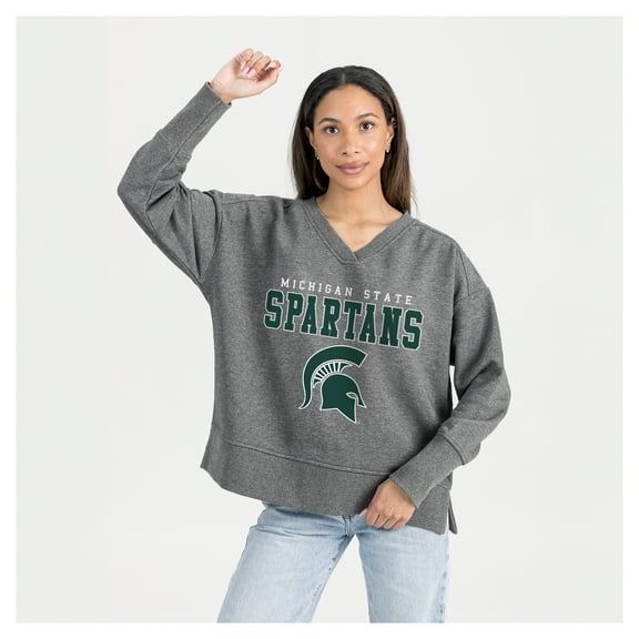 Women's Gameday Couture Gray Michigan State Spartans French Terry V-Neck Pullover Sweatshirt