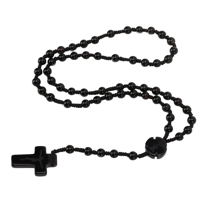 Collar de rosario negro, collar de rosario negro, collar de cuentas de oración finas, collar de rosario de obsidiana, funcionalidad versátil