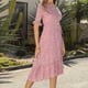 thumbnail image 4 of Vestido Bohemio Floral Vestido de Gasa Vestido de Manga Corta Con Cuello en Vvestido Casual de Mujer Con Cuello en V Gasa Floral Boho Vestido de Playa de Manga Corta Odeerbi  ODB114083, 4 of 6