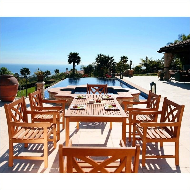 Vifah Malibu 7 Piece Wood Patio Dining Set