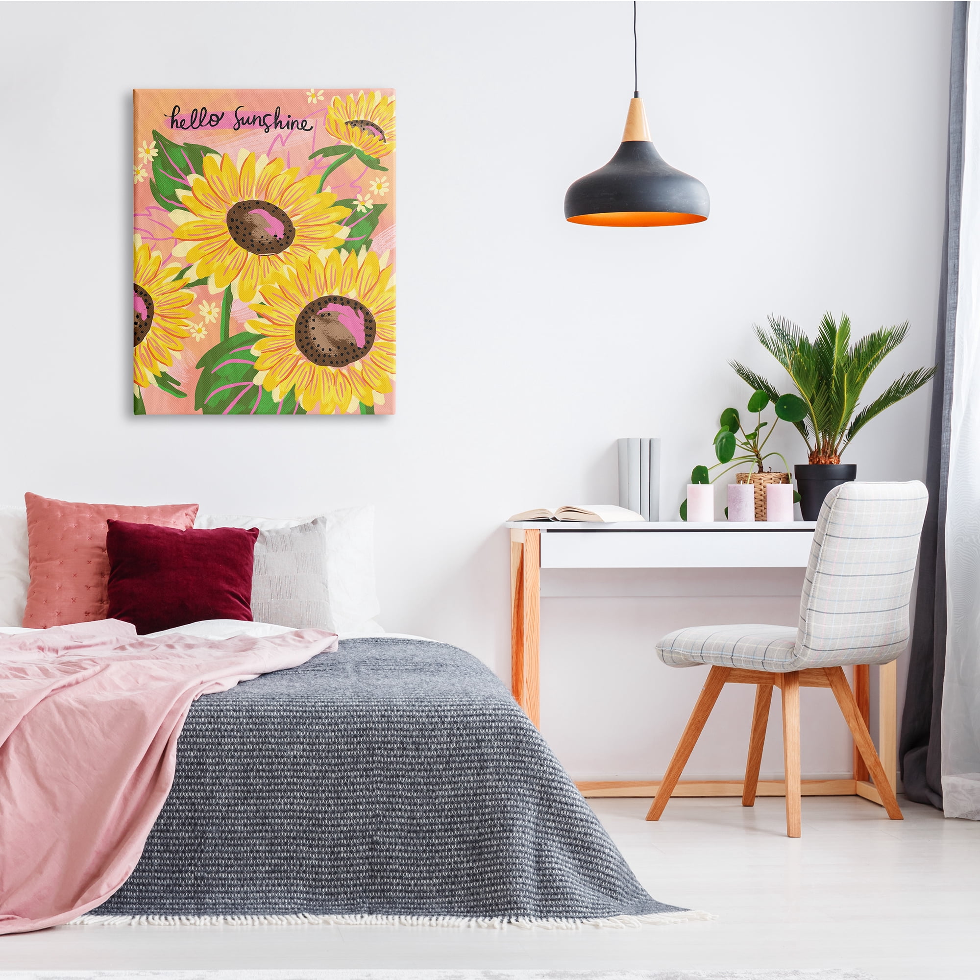 Stupell Industries Hello Sunshine Sentiment Blushing Yellow Sunflowers Small Daisies, 30 x 40, Design by Deborah Curiel