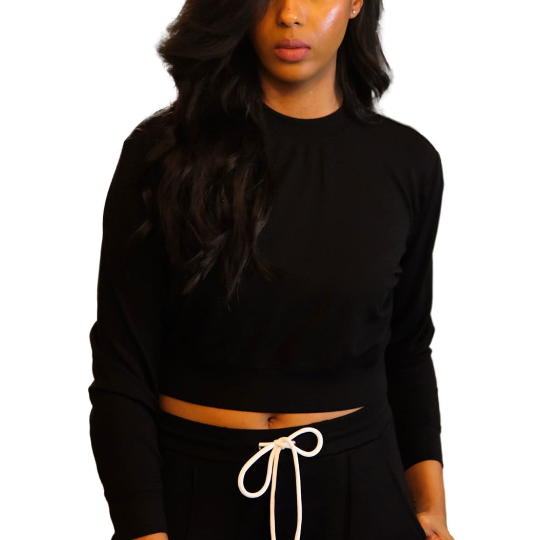 Women's Casual Lightweight Crop Top Pullover Sweater (Black, Medium ...