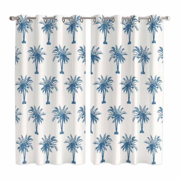 Curtains 84 Inches Long 2 Panels, Blue Palm Trees Grommets Window Treatment Curtain, Summer Botanical Tropical Plants Thermal Curtains Drapes for Living Room/Bathroom