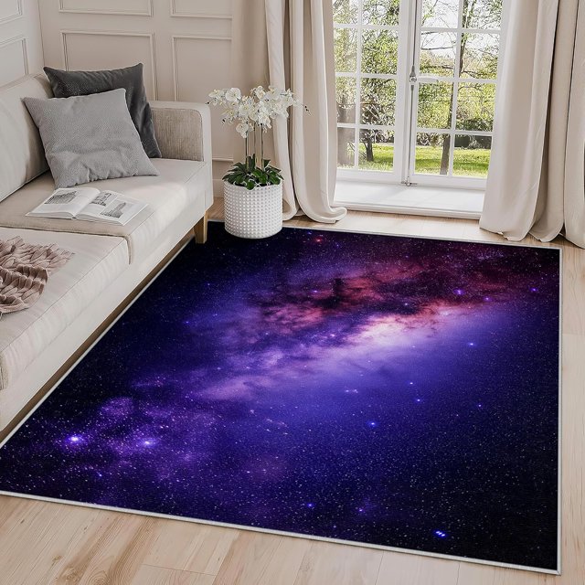 3x5 Rug, Galaxy Door Mat Washable Non Slip Soft for Entryway, Space Purple Nebula Rug, Universe Carpet, Galaxy Home Decor & Gifts