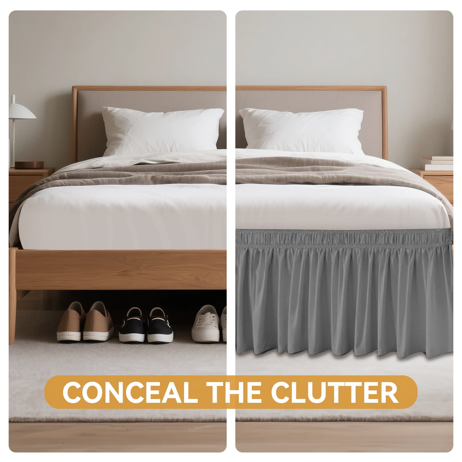 AzulHome Bed Skirts Dust Ruffle for King/California King Size Bed, 18 inch Tailored Drop with Adjustable Elastic Belt, Easy to Install and Clean (Grey)