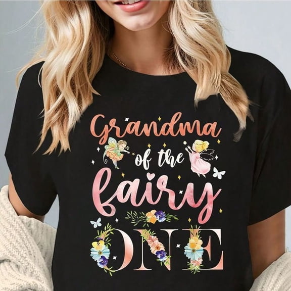 100% Cotton Grandma Of The Fairy One Birthday Girl Family Party Decor T-Shirt, Women's Clothing