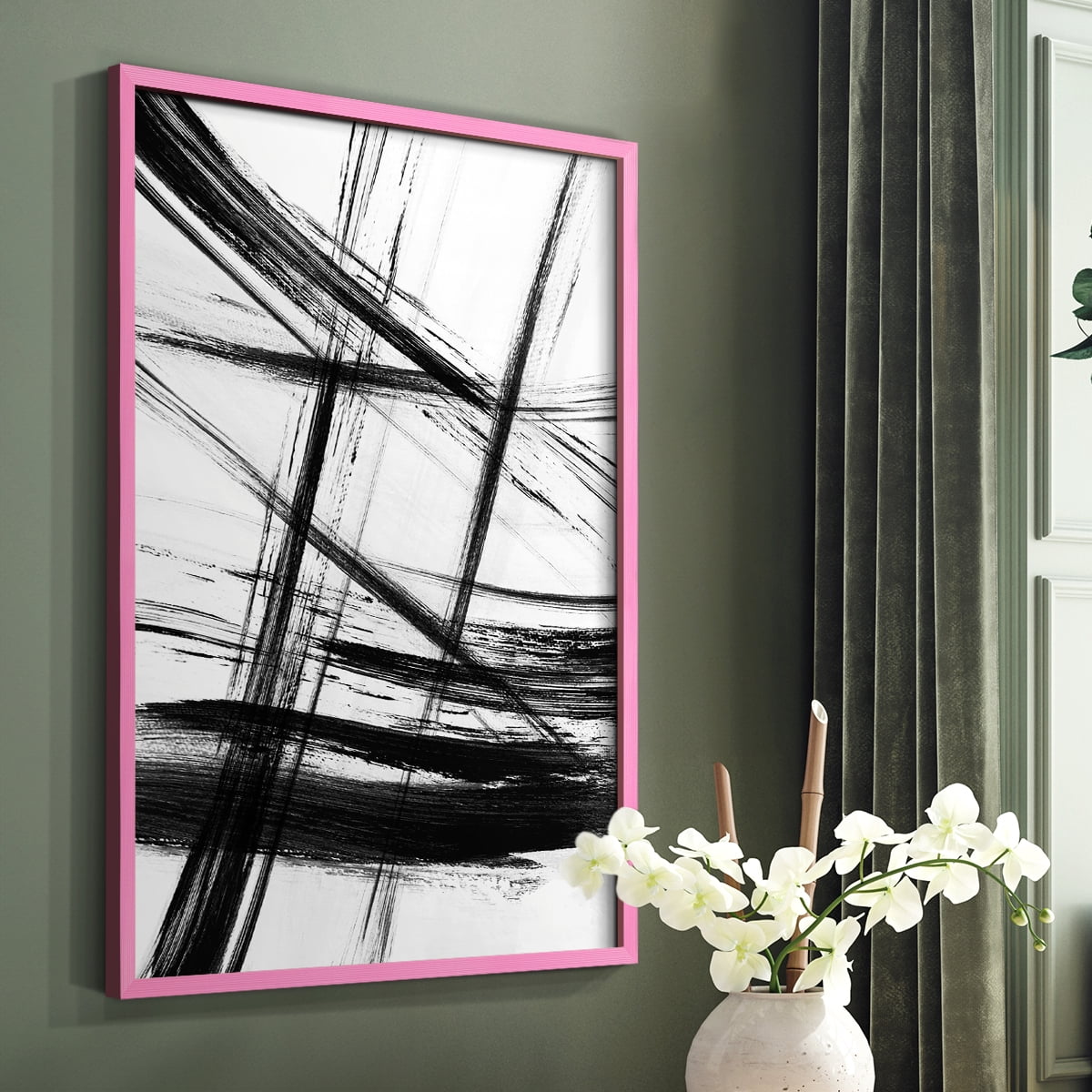 Organic Strokes in Pink Solid Wood 8 x 10 Framed Print