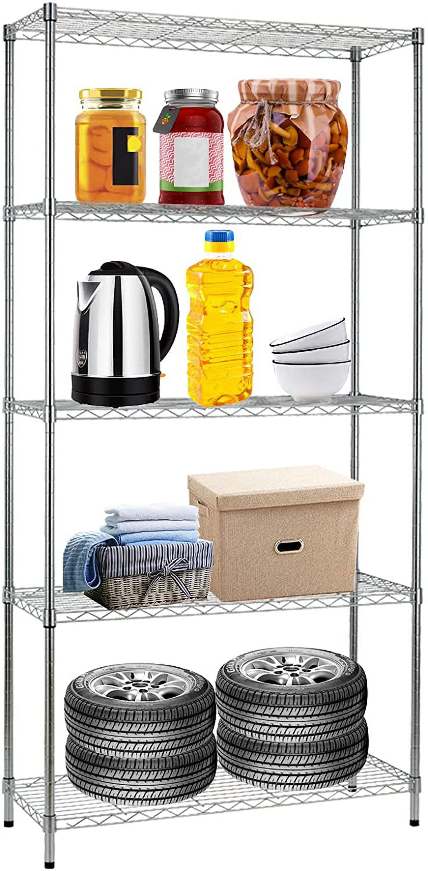 FDW 14''Lx36''Wx72''H 5-Shelf Steel Wire Freestanding Shelves, Silver