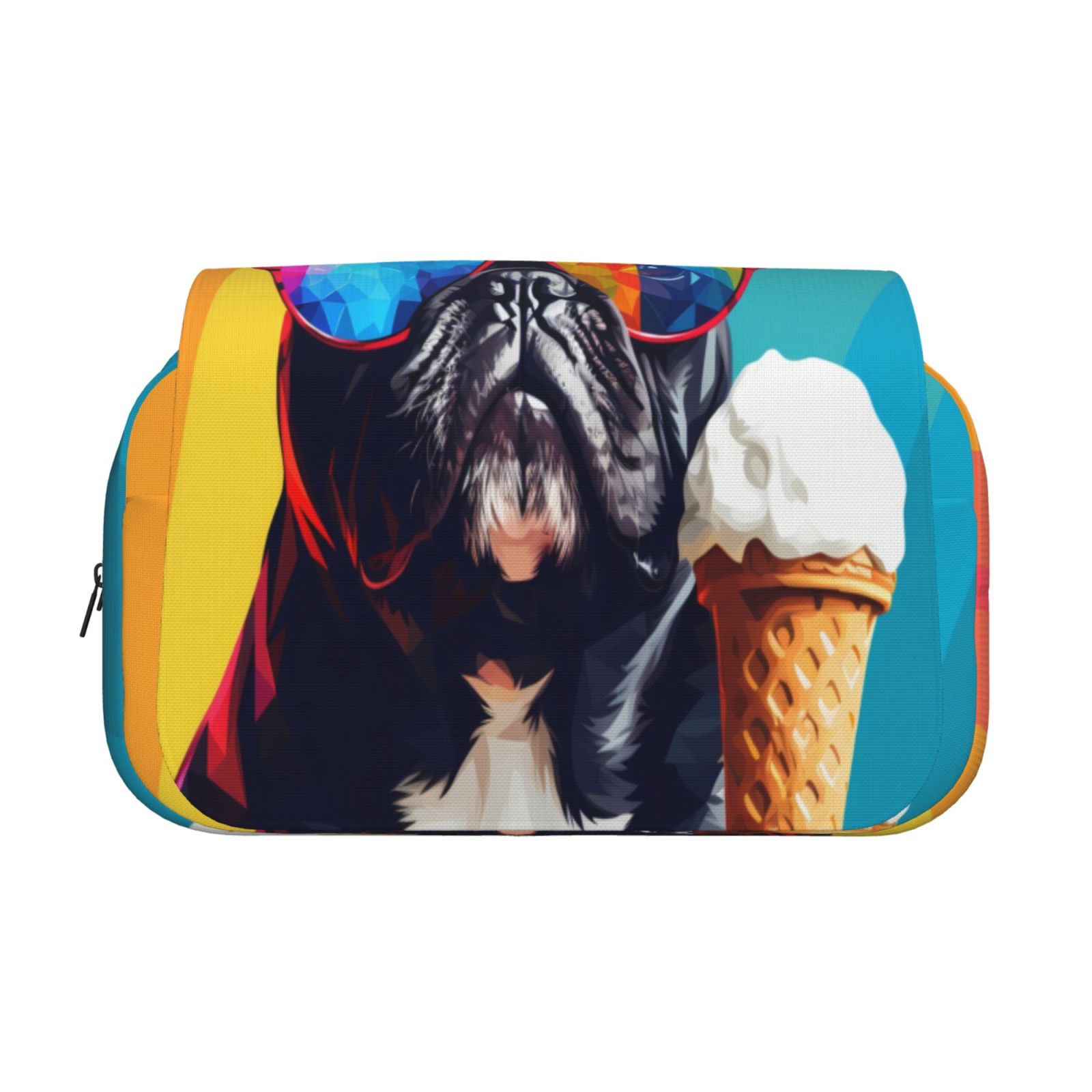 Rateoe Rainbow Bulldog Sunglasses Pattern Double Clamshell Pen Case, Storage Organizer with Two Zipper Compartments– Holds Up to 50 Pencils & Pens