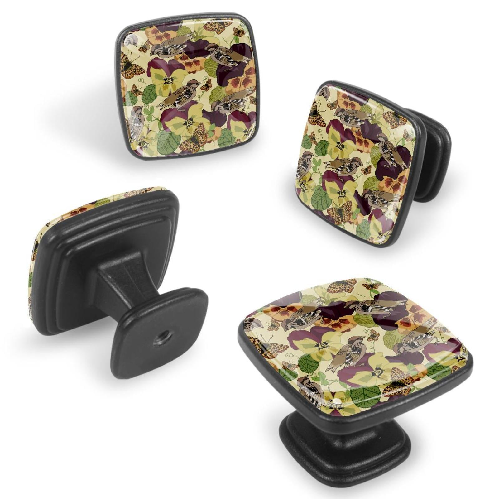 4 Pcs Cabinet Handle Drawer Pulls Countryside Birds Knobs with Screws Square Furniture Office Cabinet Knob Decoration