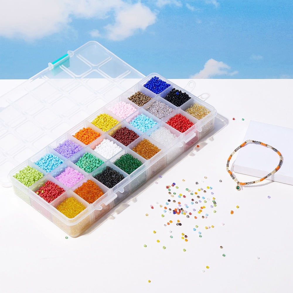 DIY Stretch Jewelry Sets Kits include Glass Seed Beads Stainless Steel Needles & Scissors & Beading Tweezers & Lobster Claw Clasps Alloy & Iron Spacer Beads Mixed Color