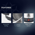 thumbnail image 5 of Ethniq TeaVibe Electric Turkish Tea Maker - Stainless Steel 120V Double Pot Kettle & Infuser, Boil-Dry Protection, Auto Shut-Off & Keep Warm Function, 1.7L Kettle + 1L Teapot Capacity, 5 of 7