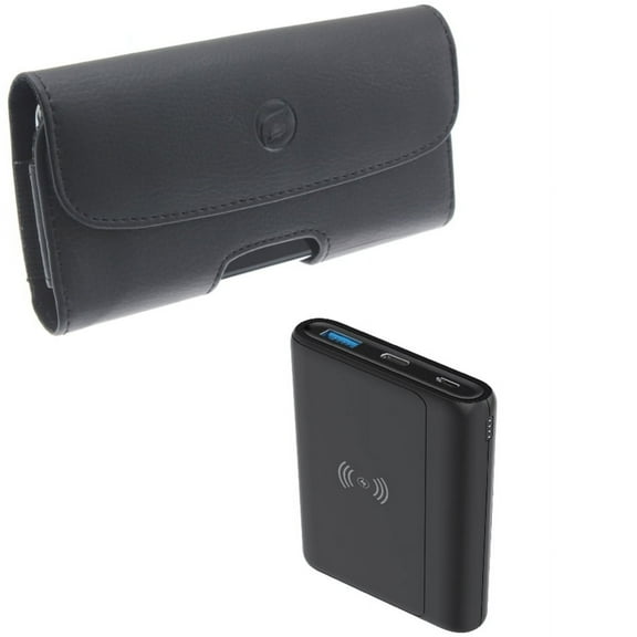 Case Belt Clip & 10000mAh Power Bank for iPhone 15 Pro - Leather Holster Cover Pouch and Wireless Charging Backup Battery Portable Charger Slim N2O for iPhone 15 Pro (6.1")