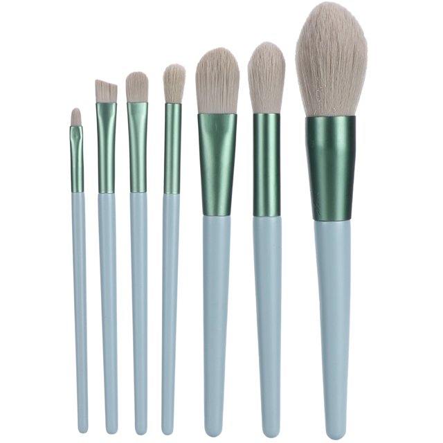 Juego de 7 brochas de maquillaje de pelo suave para sombras de ojos y polvos sueltos, color verde