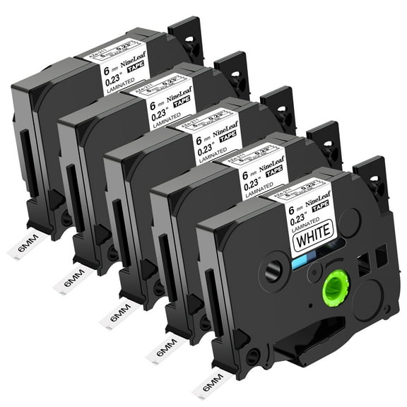 NineLeaf 5 Pack Compatible for Brother P-touch TZe-211 TZe211 TZ-211 TZ211 6mm 1/4'' White Laminated TZe TZ Label Tape 0.23" x 26.2ft