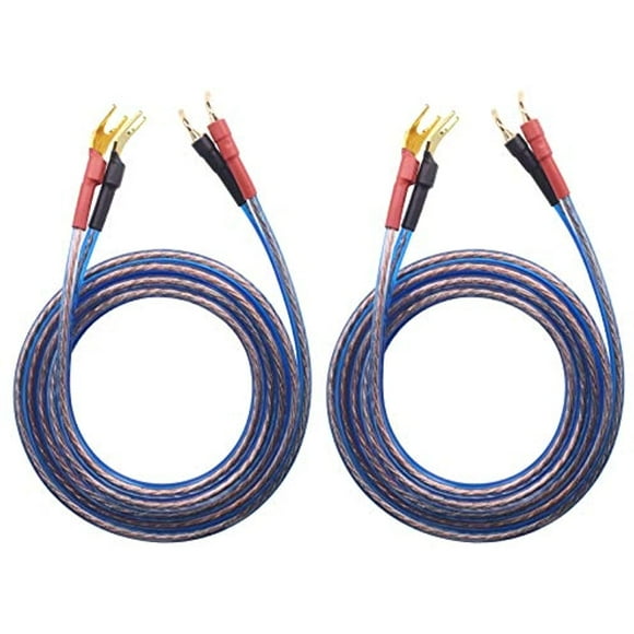 KK Cable YB-H 1pair Set(4 Spade Plug & 4 Pin Plug) HiFi OFC Speaker Wire, Spade Plug to Pin Type Plug. YB-H (3M(9.84ft))