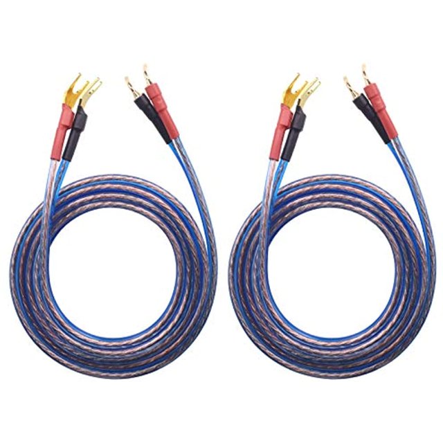 KK Cable YB-H 1pair Set(4 Spade Plug & 4 Pin Plug) HiFi OFC Speaker Wire, Spade Plug to Pin Type Plug. YB-H (3M(9.84ft))