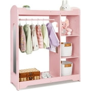 OOOK Kids Clothing Rack and Armoire with Mirror, Appropriate Height Kids Dress up Storage with Anti-tip Device, Helping Children Manage Own Clothes, Nice Dressers for Bedroom, Nursery