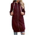 thumbnail image 5 of Dwellite Women's Zip Up Hoodies Oversized Fleece Long Tunic Sweatshirts Casual Fall Jacket Coat with Pockets Wine XL, 5 of 6