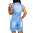 thumbnail image 4 of JDinms Femmes Sans Manches Bouton Bas Rayé Ourlet en Jean Romper, 4 of 4