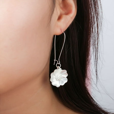 Bridal Party Jewelry Gifts - Micelec Elegant Women Flower Drop Dangle Hook Earrings Wedding Bridal Party Jewelry Gift