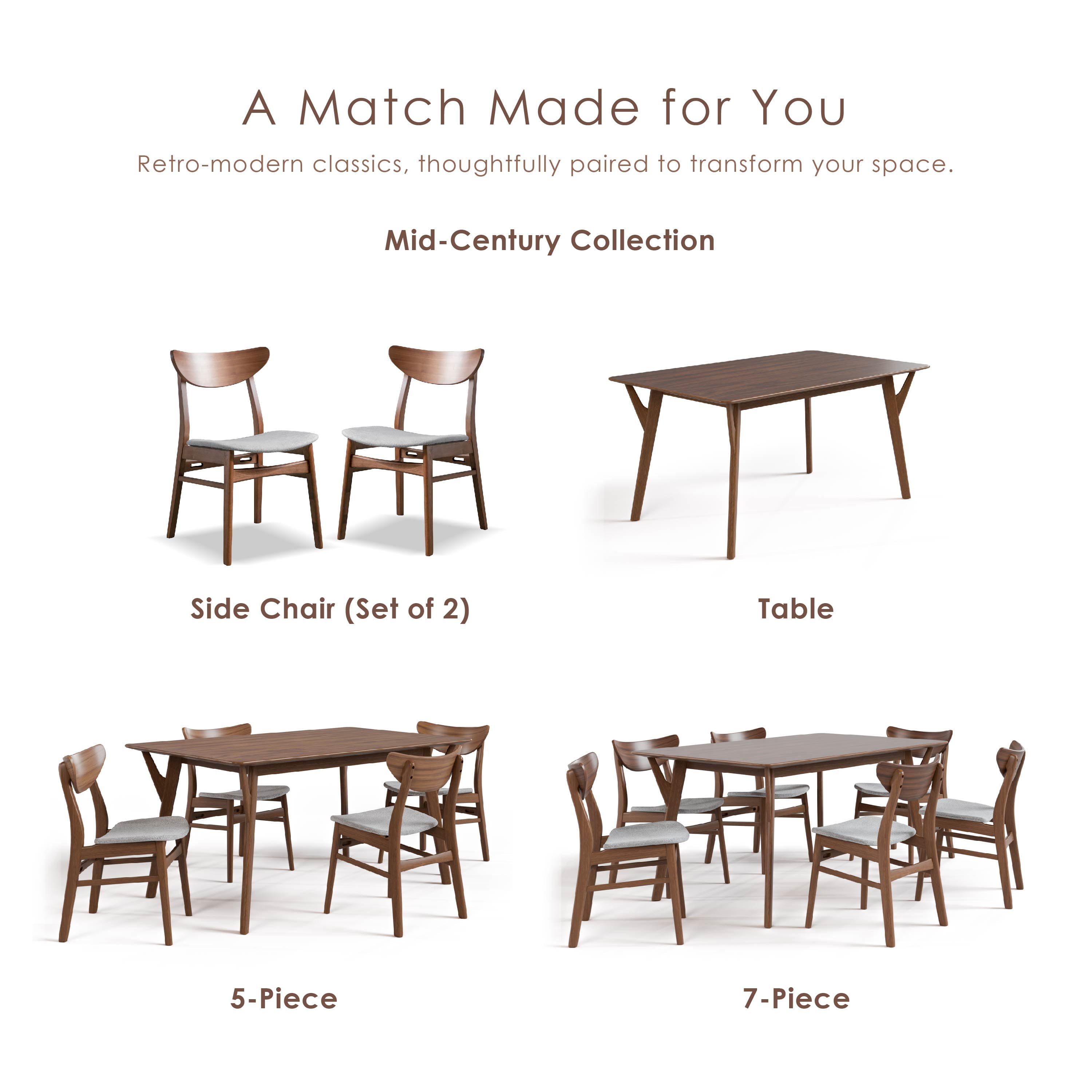 Furniture of America Erik Mid-Century Wingback Wood Dining Chairs, Walnut (Set of 2)
