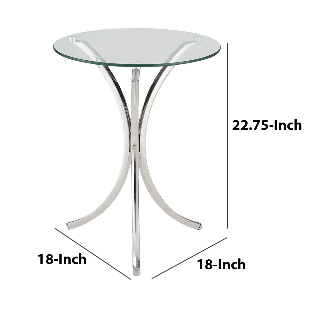 Modish Metal Accent Table With Glass Top,Silver And Clear- Saltoro Sherpi 