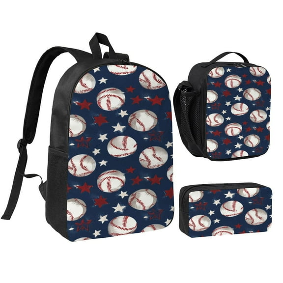 Baseball Backpack 17 Inch Set with Lunch Bag and CaseDurableTravel Bag Combo for Work Commuting Daily Use