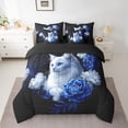 thumbnail image 2 of Feelyou Kawaii White Cat Bedding Comforter Set 7 Pieces, Blue Rose Flower Full Bedding Set, Couple Lover Men Women Reversible Fitted Sheet Flat Sheet, Super Cozy Room Decor, 2 of 8