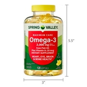 كبسولات هلامية ناعمة من Spring Valley Maximum Care Omega-3 من مكملات زيت السمك الغذائية لصحة العين والدماغ والعظام والقلب، 2000 مجم، 120 حبة