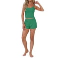 thumbnail image 2 of INSPIRE CHIC Women's Pajama Set Ribbed Knit Cami Sleeveless Squared Neck Tank Top with Split Shorts Sleepwear Lounge Sets XL Green, 2 of 6