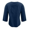 thumbnail image 3 of Women's Linen Shirt Button Down V Neck Solid Blouse 3/4 Sleeves Casual Loose Fit Tunic Tops Summer T Shirts Casual Button up Shirts for Women Dress Shirt for Women Long Half Sleeve Shirt Long Sleeved, 3 of 4