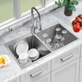 thumbnail image 2 of QinaQin Tarja de cocina top mount de 33 x 22 pulgadas, fregadero doble 50/50 de acero inoxidable T-304, estilo workstation con coladores y accesorios incluidos, 2 of 8