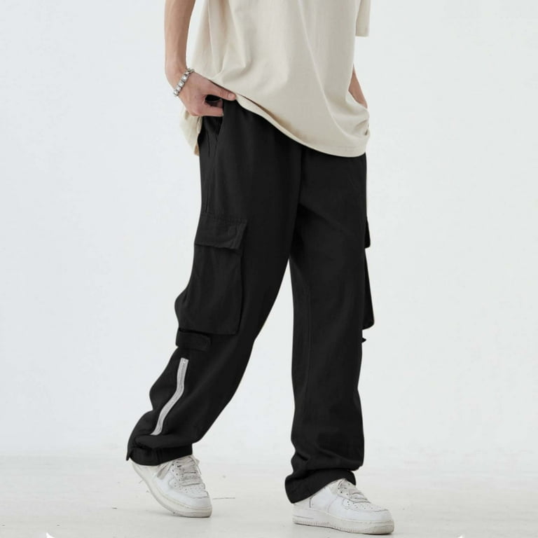 Shpwfbe Sweatpants For Men Cotton Fashion Sports Elastic Waist Straight Leg  Loose Casual Pants 