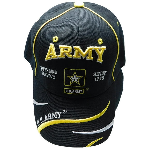 Adult Military U.S. Army With Star Defending Freedom Adjustable Black Hat Cap