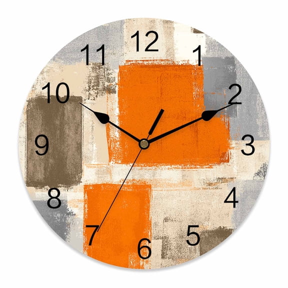 Wall Clock Orange Paint Clocks PVC Silent Non-Ticking Battery Operated Decorative Abstract Art Graffiti Round Clock for Home Living Room Kitchen Bedroom Office School Wall Decor 10 Inch