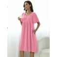 thumbnail image 3 of MINTREUS Nightgown Short Sleeve for Women Sleepwear V Neck Nightshirt House Dress with Pockets, 3 of 7