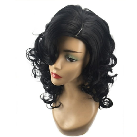 Women Black Brazilian Short Wavy Curly Parting High Temperature Fiber Wig Hair