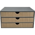thumbnail image 4 of Leather Desk Organizer with 3 Drawers,Executive Office Supplies Desktop Filing A4 File Cabinet/Holder,Stackable Storage Box for Jewelry/Bill/Paper/Documents/Makeup Home Decor Accessories(Grey Cloth), 4 of 7