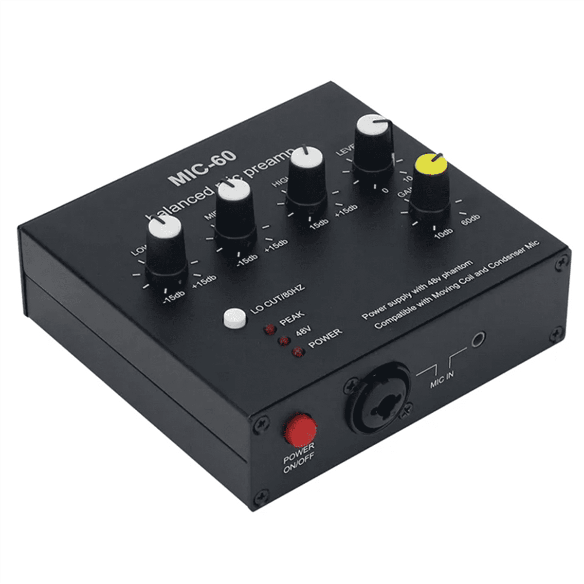 MIC-60 3-Band Equalizer Balanced Mic Preamp Microphone Preamplifier with DC Cable and 3.5mm Cable